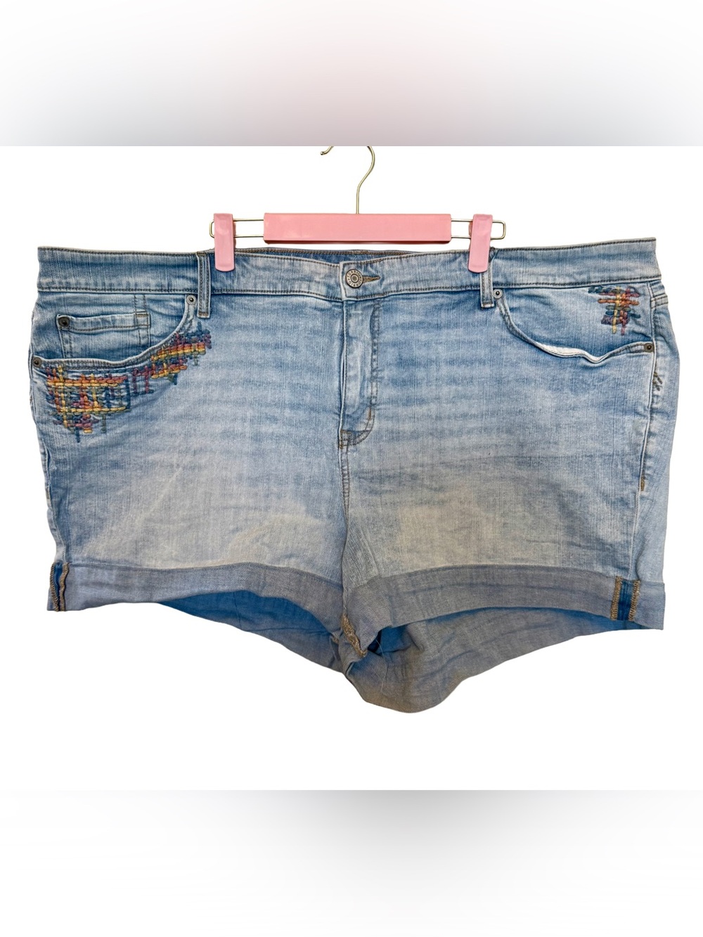 EUC Light Blue Denim Women's Shorts with Embroidered Detail